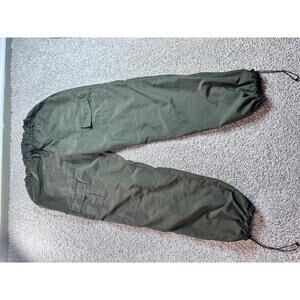 Olive Green Cargo Jogger Pants with Drawstring Waist and Ankle Cuffs